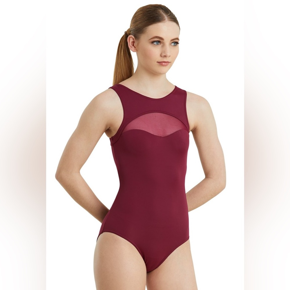 Balera Burgundy Sweetheart Mesh Tank Leotard - Child Intermediate